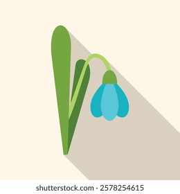 Minimalist illustration of a blue snowdrop flower blooming, symbolizing spring and new beginnings