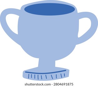 A minimalist illustration of a blue trophy, featuring a light blue body with darker blue accents on the rim and base, set against a clean white background.
