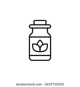 Ilustração minimalista de uma garrafa contendo essência de ervas ou medicamento