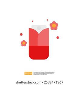 A minimalist illustration of a bottle with a floral design, likely representing a cosmetic or fragrance product.