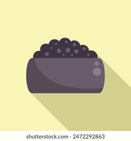 Minimalist illustration of a bowl brimming with fresh, glistening black caviar