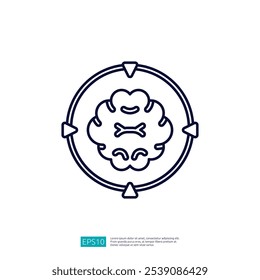 Una ilustración minimalista de un cerebro dentro de un diseño circular, que simboliza procesos mentales o funciones cognitivas.