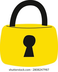 A minimalist illustration of a bright yellow padlock featuring a prominent black keyhole and a sturdy black handle, symbolizing security and protection.