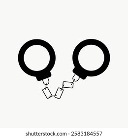 Minimalist illustration of broken handcuffs, symbolizing freedom and liberation. The broken handcuffs represent breaking free and emancipation. Simple and powerful design. Computer icon vector.