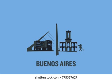 Minimalist illustration of Buenos Aires principal buildings. Flat vector design.