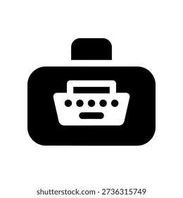 Minimalist illustration of a camera flash unit on a dark background