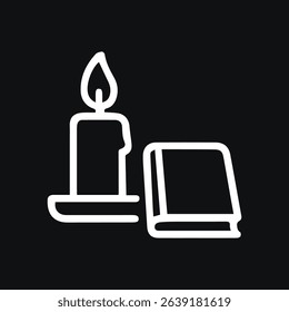 A minimalist illustration of a candle and a book on a black background, conveying the themes of knowledge, learning, and the pursuit of wisdom.