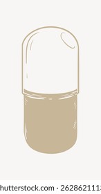 Minimalist illustration of a capsule. Simple capsule design with a beige and white color scheme. Capsule drawing on a plain background. Capsule art with clean lines. Hand drawn illustration vector.