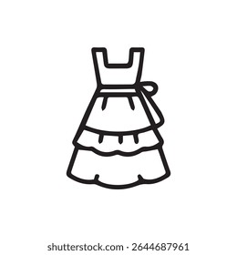 A minimalist illustration of a charming tiered dress with a tied ribbon accent. Perfect for fashion design projects, textile patterns, and creative invitations.