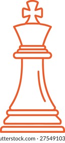 A minimalist illustration of a chess king, outlined in orange on a white background