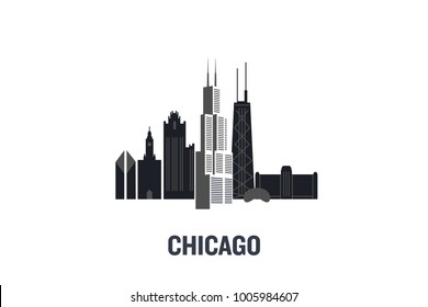 Minimalist illustration of Chicago principal buildings. Flat vector design.	