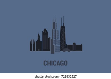 Minimalist illustration of Chicago principal buildings. Flat vector design.	
