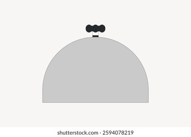 Minimalist illustration of a cloche. Simple cloche design with a gray dome and black handle. Cloche illustration with clean lines and neutral colors. Isolated vector illustration.