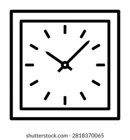 A minimalist illustration of a clock with a square border and short hour markers on a white background