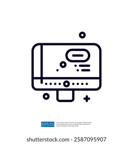 A minimalist illustration of a computer monitor with abstract shapes, symbolizing technology and digital communication.