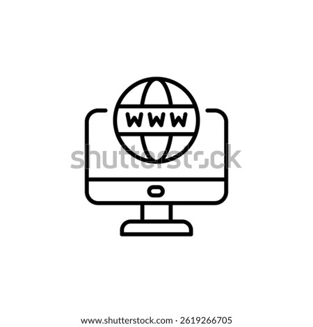 Minimalist Illustration of Computer Screen Displaying Globe with WWW Symbol