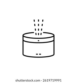 Minimalist illustration of a container with emanating water drops icon