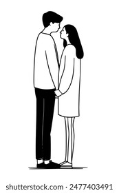 Minimalist illustration of a couple holding hands, showcasing love, intimacy, and a strong connection