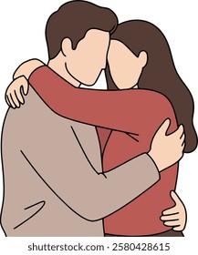 Minimalist illustration of a couple hugging each other, white background