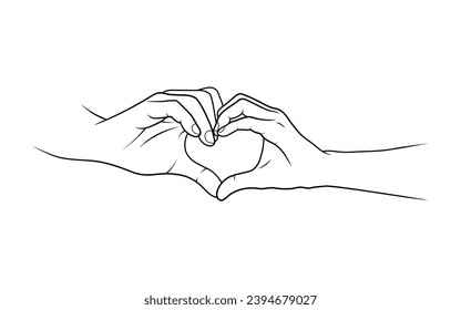 Minimalist Illustration of Couple Making Heart Sign. Symbol of Love. Editable Line. Adjustable Stroke Width.