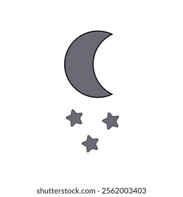 Minimalist illustration of a crescent moon and stars