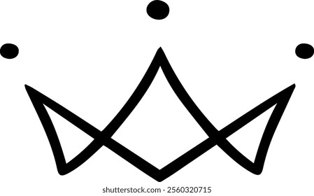 Minimalist illustration of a crown with three points and circles, representing monarchy, authority, and success, suitable for logo or graphic design