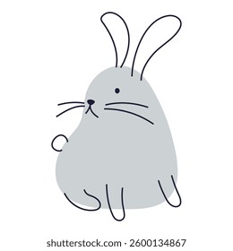 Minimalist illustration of a cute grey bunny. Ideal for spring and holiday designs.