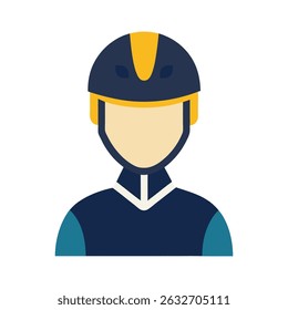 Ilustração minimalista de ciclista usando capacete nas cores azul escuro e amarelo
