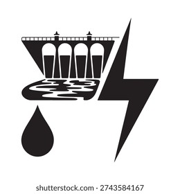 Minimalist illustration of a dam water lightning and droplet