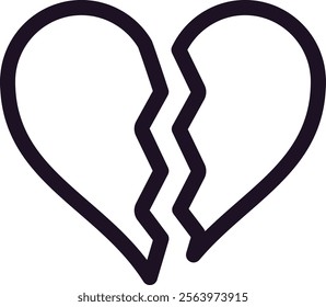 Minimalist illustration depicting a broken heart, symbolizing the end of a relationship while expressing deep feelings of sadness, heartbreak, and lost love