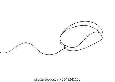 A minimalist illustration depicting a computer mouse drawn with a single continuous line. The design is simple and elegant.
