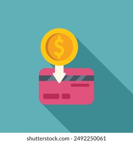 Minimalist illustration depicting a dollar coin falling into a credit card, representing online payment and digital transactions