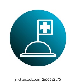 Ilustração minimalista representando o suporte de saúde ou o símbolo de assistência médica, apresentado dentro do plano de fundo do círculo azul gradiente oferecendo clareza visual