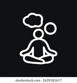 Minimalist illustration depicting a person in meditation pose with a cloud of thoughts and a symbol of clarity symbolizing inner peace and mental balance.