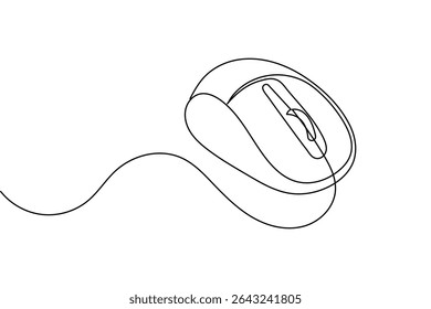 A minimalist illustration depicts a computer mouse drawn with a single continuous line. The design is simple yet recognizable.
