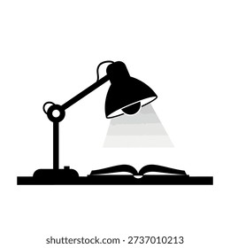 A minimalist illustration of a desk lamp casting light on an open book, symbolizing study and knowledge.