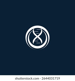 A minimalist illustration of a DNA double helix contained within a circular design. The stylized image conveys themes of genetics, science, healthcare, and molecular biology with a modern aesthetic.