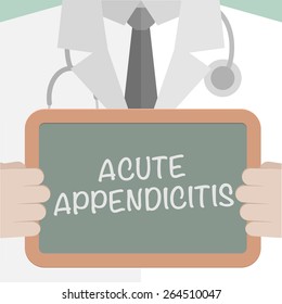minimalist illustration of a doctor holding a blackboard with Acute Appendicitis text, eps10 vector 