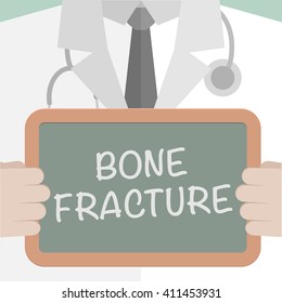 minimalist illustration of a doctor holding a blackboard with Bone Fracture text, eps10 vector