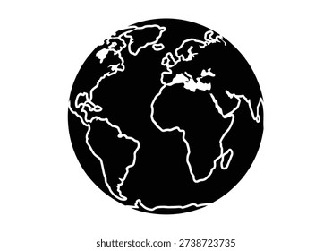 A minimalist illustration of the Earth with a black background and white outline