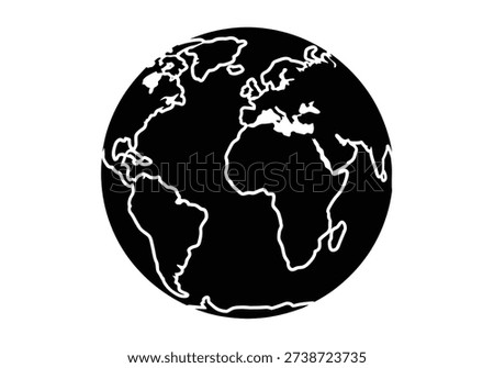 A minimalist illustration of the Earth with a black background and white outline