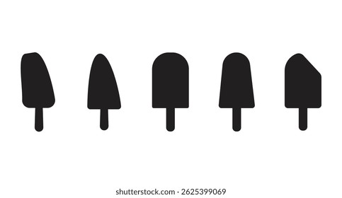 Uma ilustração minimalista apresenta uma silhueta preta sólida de um conjunto de picolé ou uma barra de sorvete em uma vara, centrada em um fundo branco.