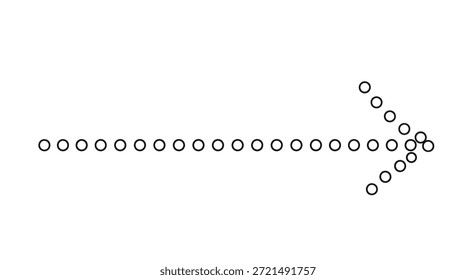 Eine minimalistische Illustration mit einem Pfeil, der aus umrissenen Kreisen besteht und nach rechts zeigt. Dieses schlichte, aber elegante Design eignet sich perfekt für die Übertragung von Richtung, Navigation oder Fortschritt in