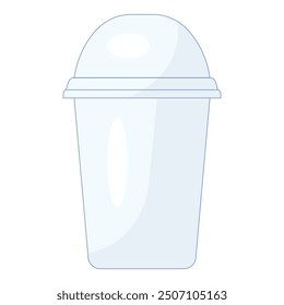 Minimalistische Illustration mit einer leeren Plastiktasse mit gewölbtem Deckel, ideal für die Präsentation von Smoothie, Milchshake oder Eis-Kaffee-Branding