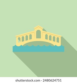 Minimalist illustration featuring a bridge arching over blue water