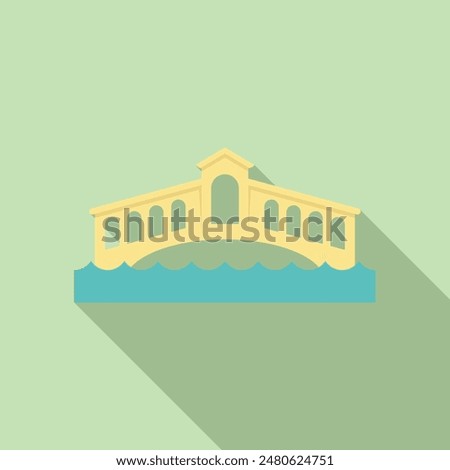Minimalist illustration featuring a bridge arching over blue water