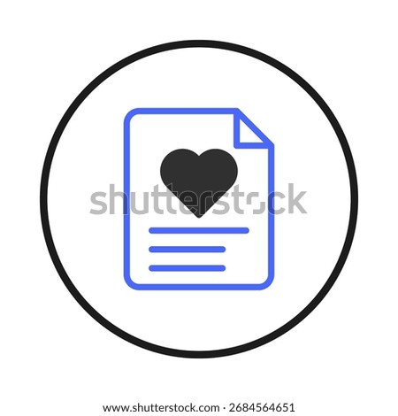 A minimalist illustration featuring a document icon adorned with a heart symbol, symbolizing love, care, and health, suitable for use in healthcare, medical, or romantic contexts, conveying messages