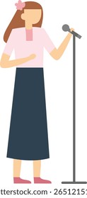 Ilustração minimalista com uma cantora cantando apaixonadamente com um microfone, incorporando a essência da música, entretenimento e arte vocal no palco