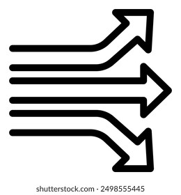 Minimalist illustration featuring four black arrows changing direction, symbolizing choices, paths, and decision making