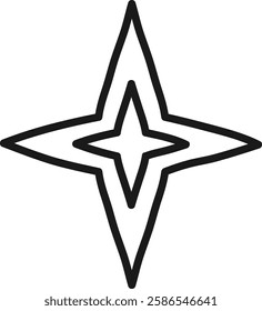 Minimalist illustration featuring a four pointed star with a double outline, creating a sense of depth and radiance, symbolizing hope, guidance, or achievement